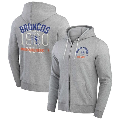 Men's Darius Rucker Collection by Fanatics Heather Gray Denver Broncos Vintage Stripe Full-Zip Hoodie