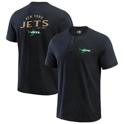 Men's Darius Rucker Collection by Fanatics Black New York Jets Washed Henley T-Shirt