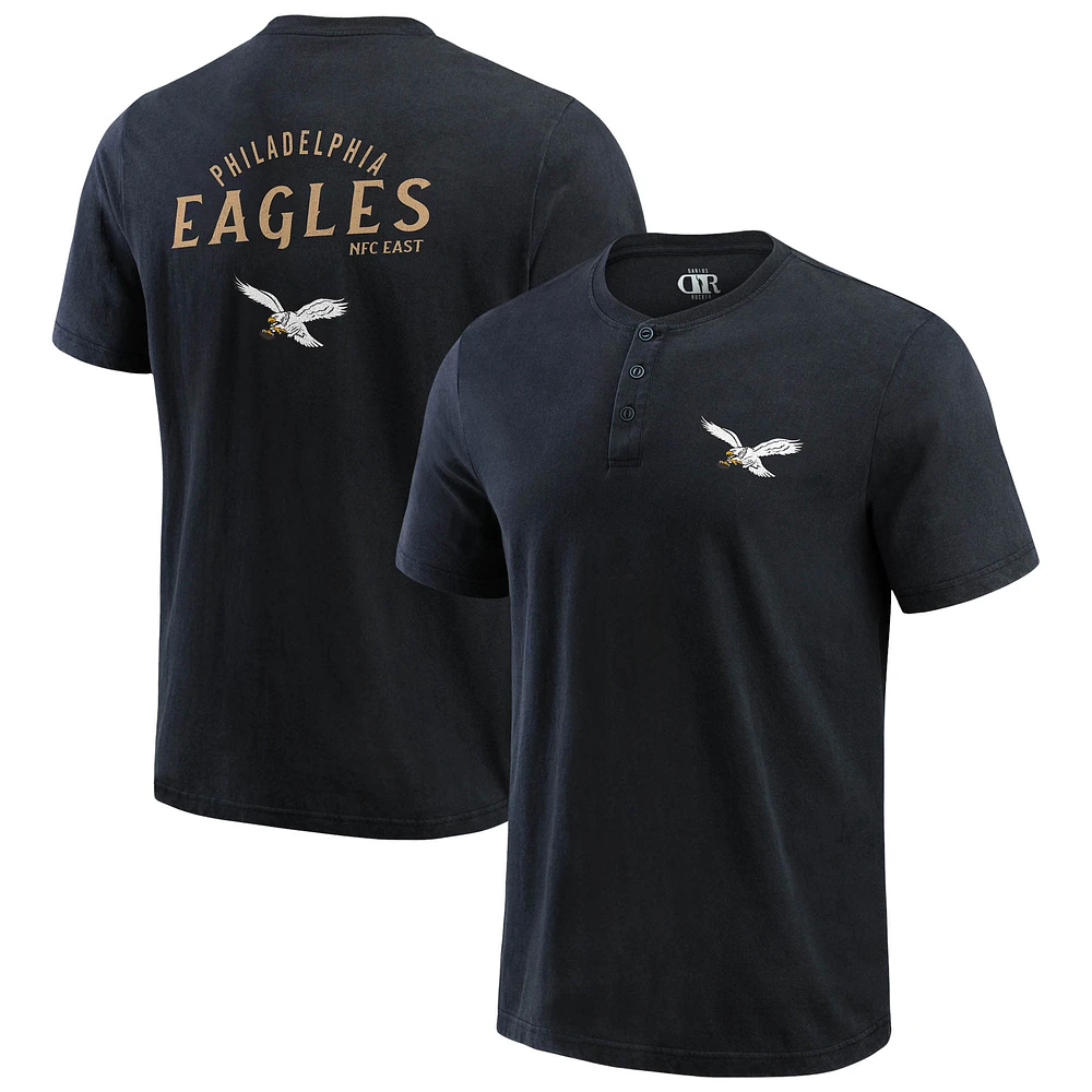 Men's Darius Rucker Collection by Fanatics Black Philadelphia Eagles Washed Henley T-Shirt