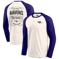 Men's Darius Rucker Collection by Fanatics Cream/Purple Baltimore Ravens Raglan Henley T-Shirt