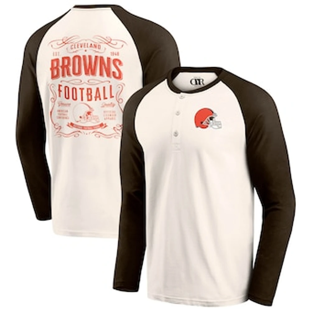 Men's Darius Rucker Collection by Fanatics Cream/Brown Cleveland Browns Raglan Henley T-Shirt