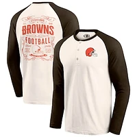 Men's Darius Rucker Collection by Fanatics Cream/Brown Cleveland Browns Raglan Henley T-Shirt