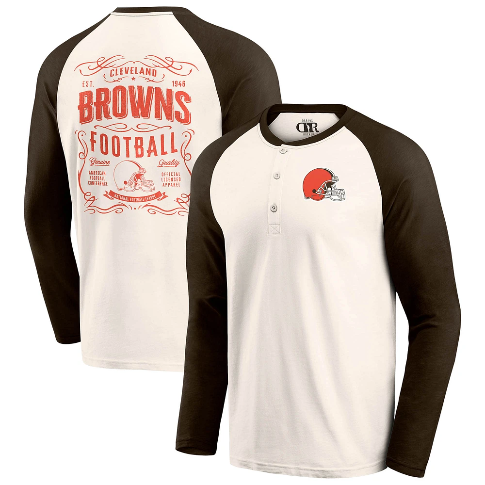 Men's Darius Rucker Collection by Fanatics Cream/Brown Cleveland Browns Raglan Henley T-Shirt