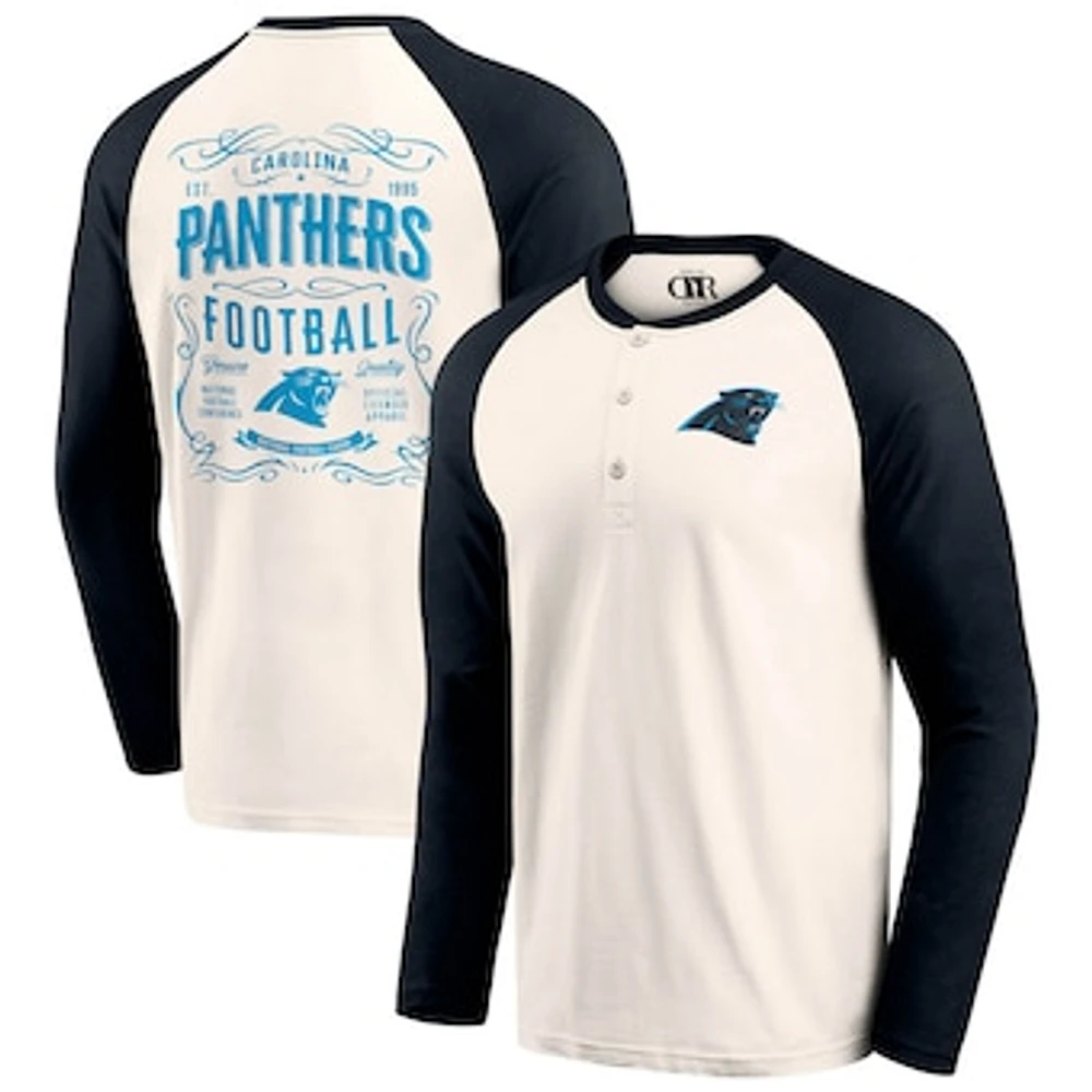 Men's Darius Rucker Collection by Fanatics Cream/Black Carolina Panthers Raglan Henley T-Shirt