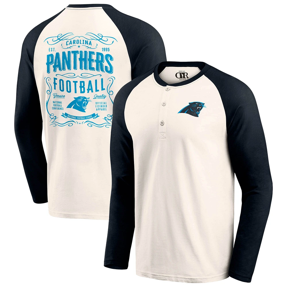 Men's Darius Rucker Collection by Fanatics Cream/Black Carolina Panthers Raglan Henley T-Shirt