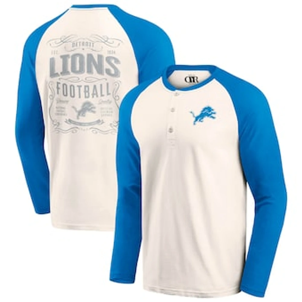 Men's Darius Rucker Collection by Fanatics Cream/Blue Detroit Lions Raglan Henley T-Shirt