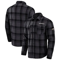 Men's Darius Rucker Collection by Fanatics Black Baltimore Ravens Tri-Blend Plaid Button-Up Shirt