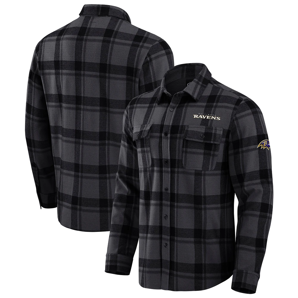 Men's Darius Rucker Collection by Fanatics Black Baltimore Ravens Tri-Blend Plaid Button-Up Shirt