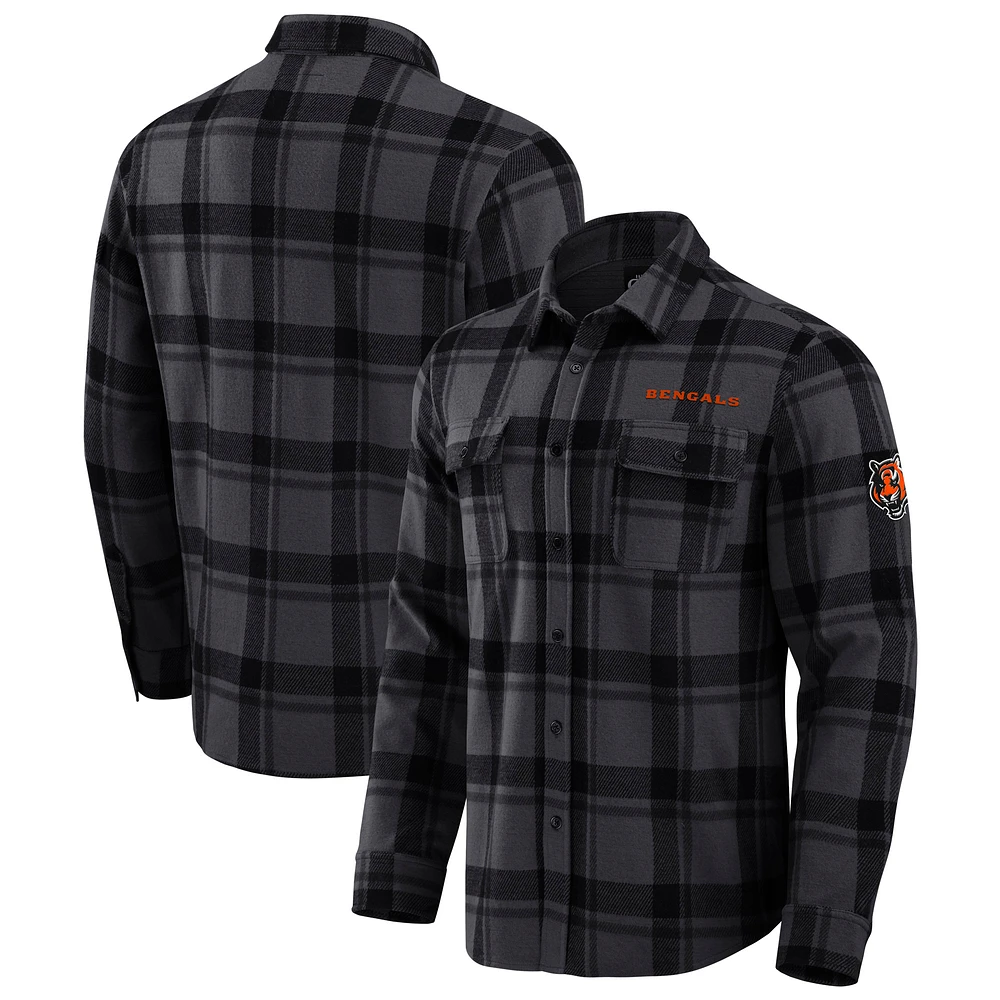Men's Darius Rucker Collection by Fanatics Black Cincinnati Bengals Plaid Button-Up Shirt