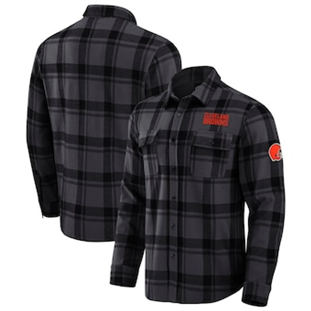 Men's Darius Rucker Collection by Fanatics Black Cleveland Browns Plaid Button-Up Shirt