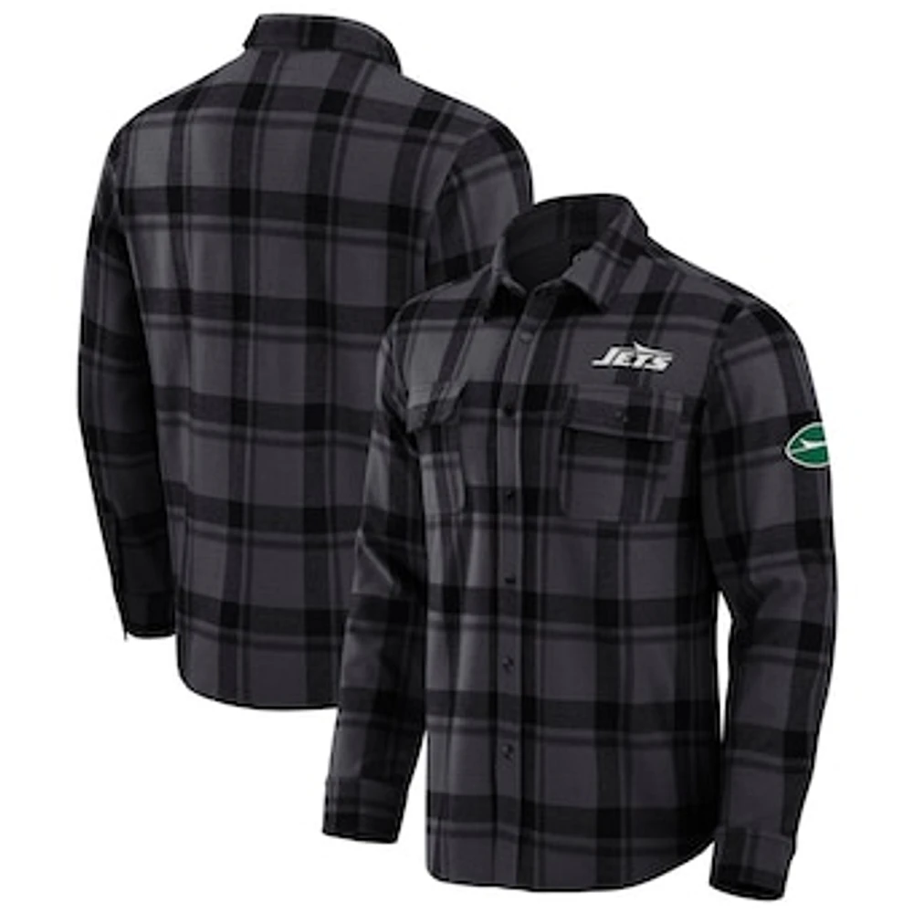 Men's Darius Rucker Collection by Fanatics Black New York Jets Plaid Button-Up Shirt