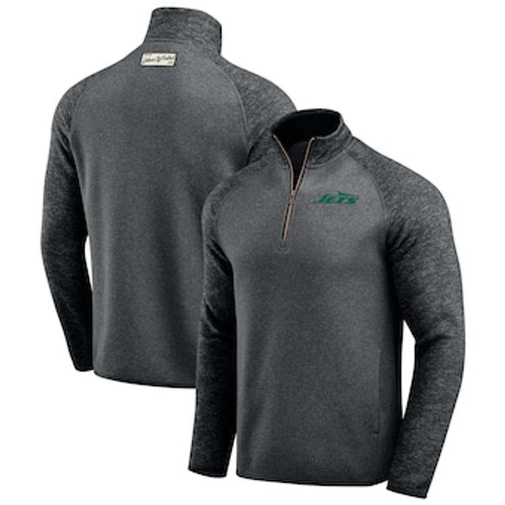 Men's Darius Rucker Collection by Fanatics Black New York Jets Tonal Raglan Quarter-Zip Top