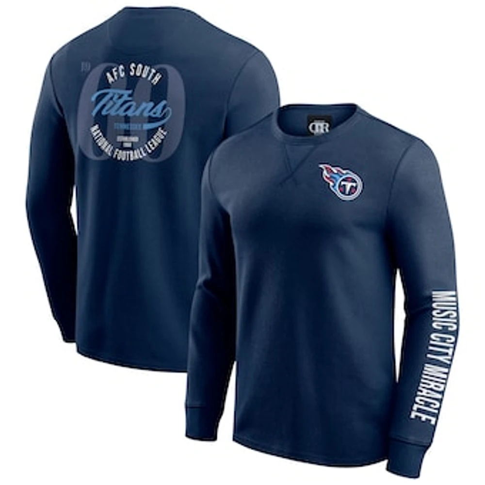 Men's Darius Rucker Collection by Fanatics Navy Tennessee Titans Washed Waffle-Knit Long Sleeve T-Shirt