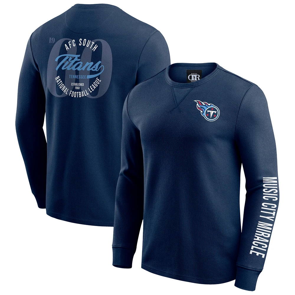 Men's Darius Rucker Collection by Fanatics Navy Tennessee Titans Washed Waffle-Knit Long Sleeve T-Shirt