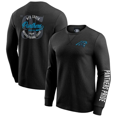 Men's Darius Rucker Collection by Fanatics Black Carolina Panthers Washed Waffle-Knit Long Sleeve T-Shirt