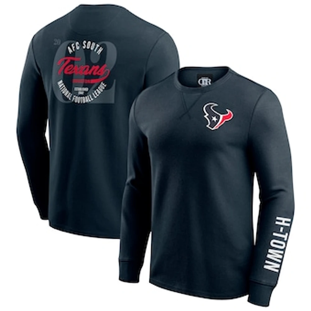 Men's Darius Rucker Collection by Fanatics Navy Houston Texans Washed Waffle-Knit Long Sleeve T-Shirt