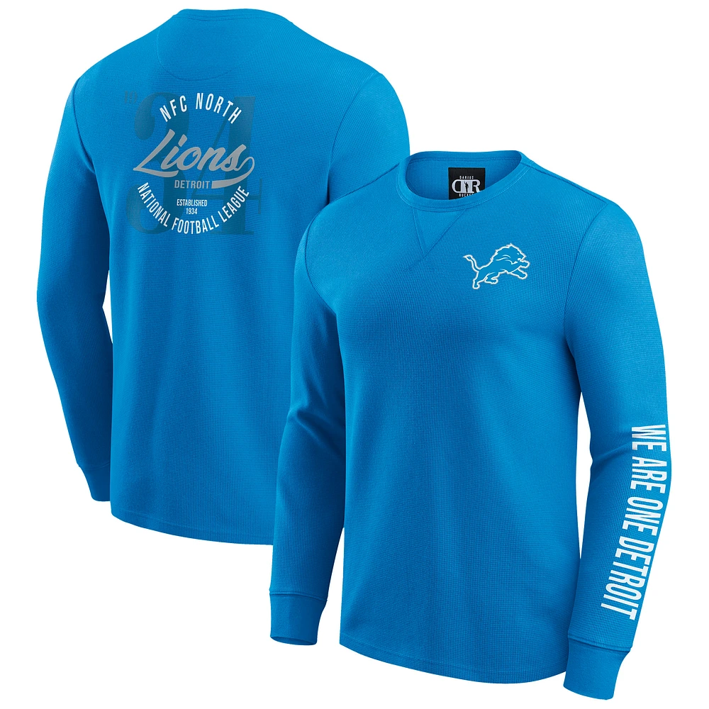 Men's Darius Rucker Collection by Fanatics Blue Detroit Lions Washed Waffle-Knit Long Sleeve T-Shirt