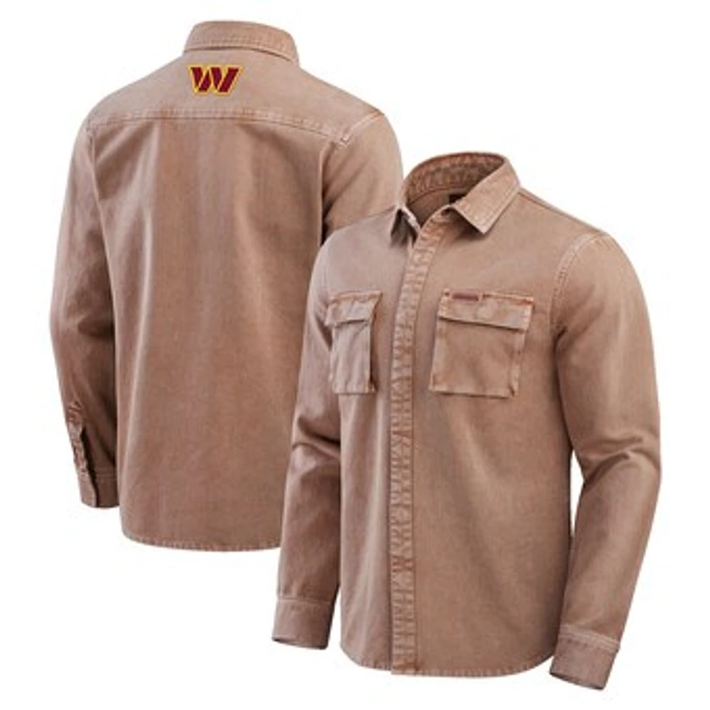 Men's Darius Rucker Collection by Fanatics Brown Washington Commanders Garment Dyed Long Sleeve Full Snap Shirt