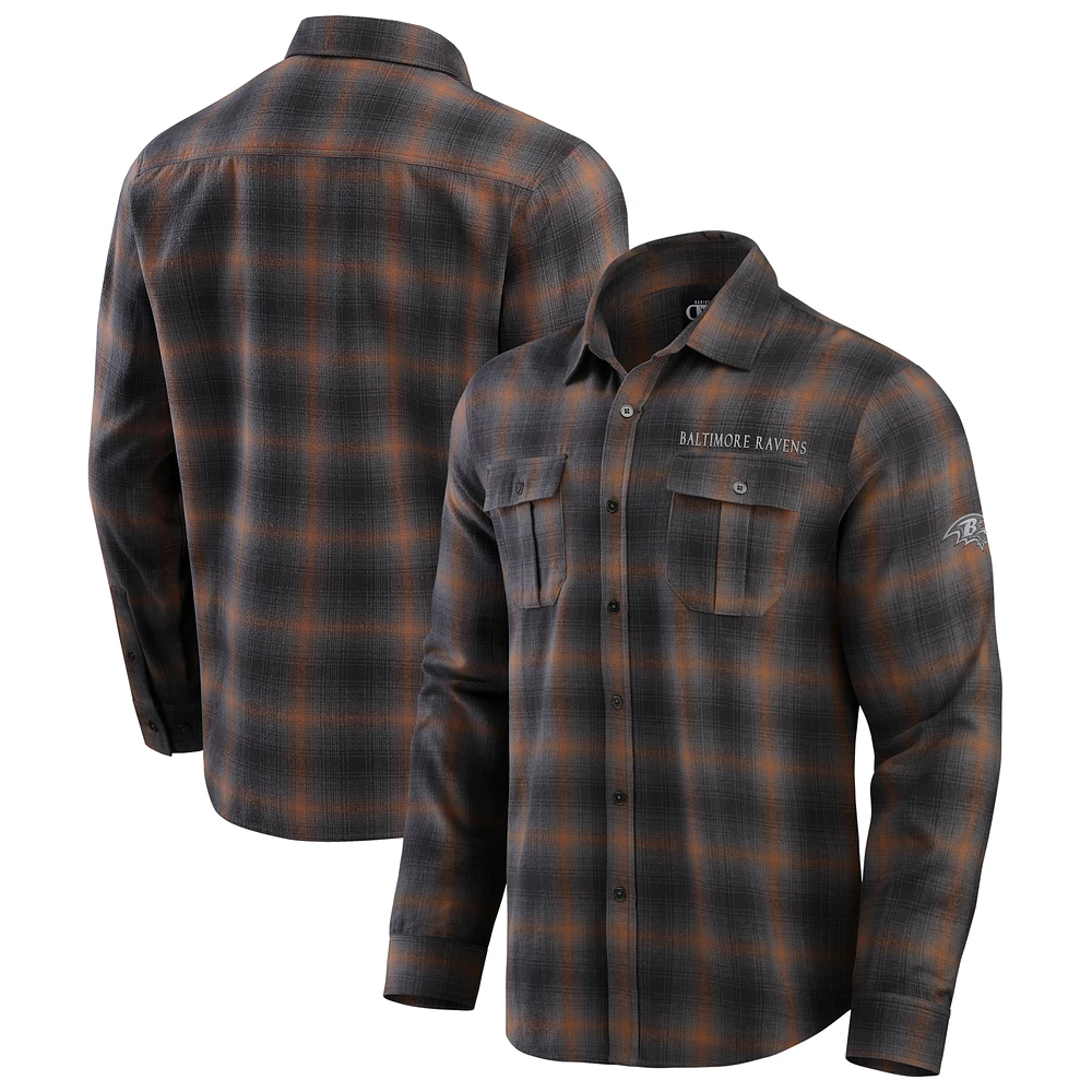 Men's Darius Rucker Collection by Fanatics Tan Baltimore Ravens Classic Flannel Long Sleeve Button-Up Shirt