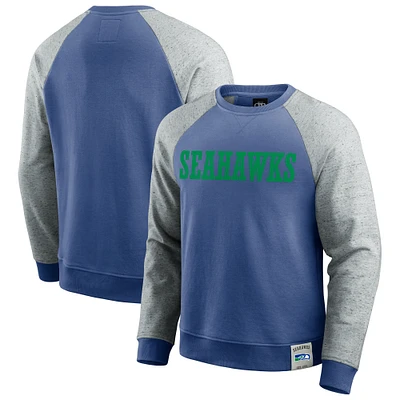 Men's Darius Rucker Collection by Fanatics Royal/Heather Gray Seattle Seahawks Throwback Color Block Raglan Pullover Sweatshirt