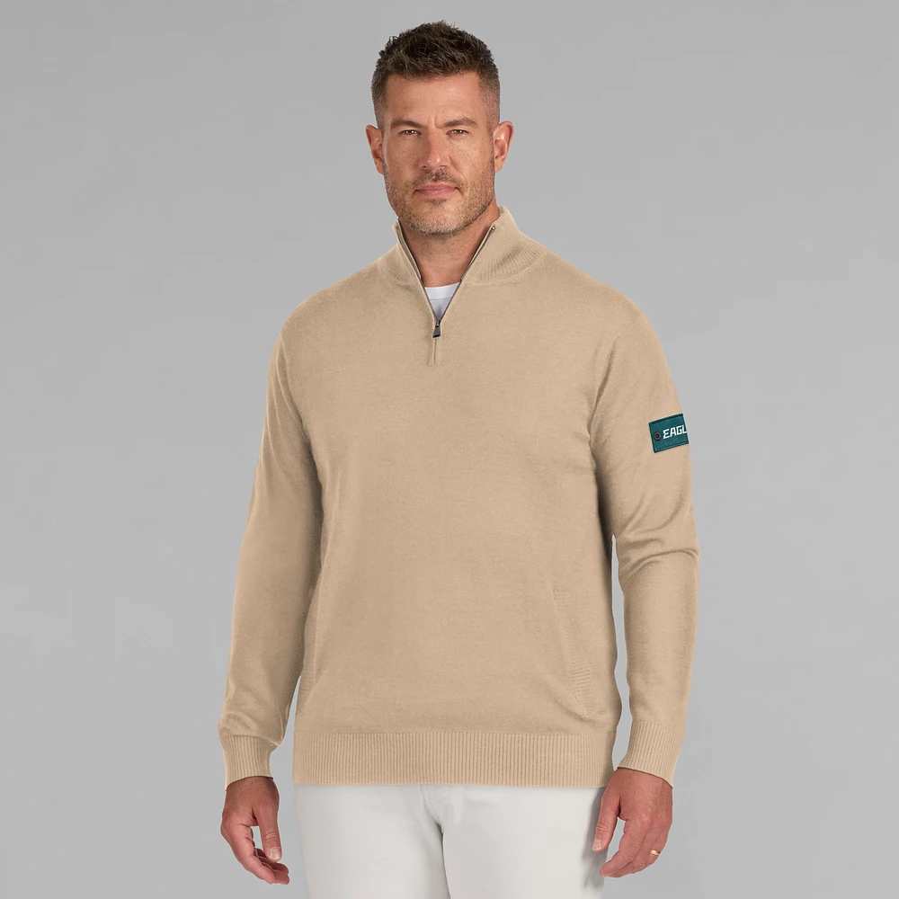 Men's J. Palmer Tan Philadelphia Eagles Franchise Quarter-Zip Sweater