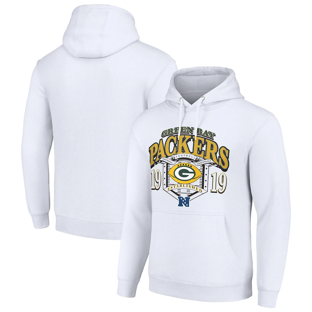 Men's Starter White Green Bay Packers 80s Retro Pullover Hoodie