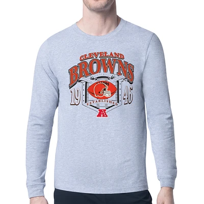 Men's Starter Heather Gray Cleveland Browns Retro Long Sleeve Graphic T-Shirt