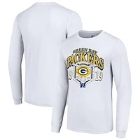 Men's Starter White Green Bay Packers Retro Long Sleeve Graphic T-Shirt