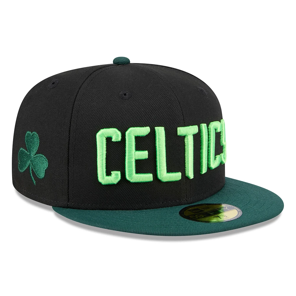 Men's New Era Black/Kelly Green Boston Celtics 2024/25 City Edition 59FIFTY Fitted Hat