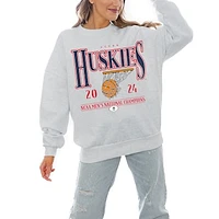 Women's Gameday Couture  Gray UConn Huskies 2024 NCAA Men's Basketball National Champions Premium Fleece Drop Shoulder Pullover Sweatshirt