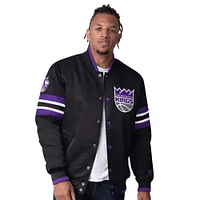 Men's Starter Black Sacramento Kings Scout Varsity Satin Full-Snap Jacket