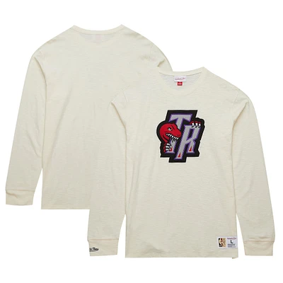 Men's Mitchell & Ness Cream Toronto Raptors Hardwood Classics Vintage Long Sleeve T-Shirt