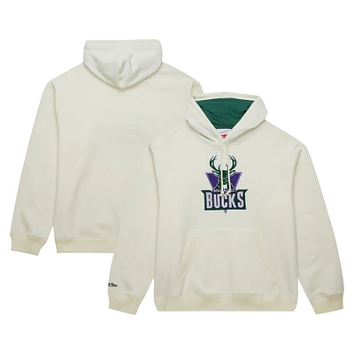 Men's Mitchell & Ness Cream Milwaukee Bucks Hardwood Classics Vintage Pullover Hoodie