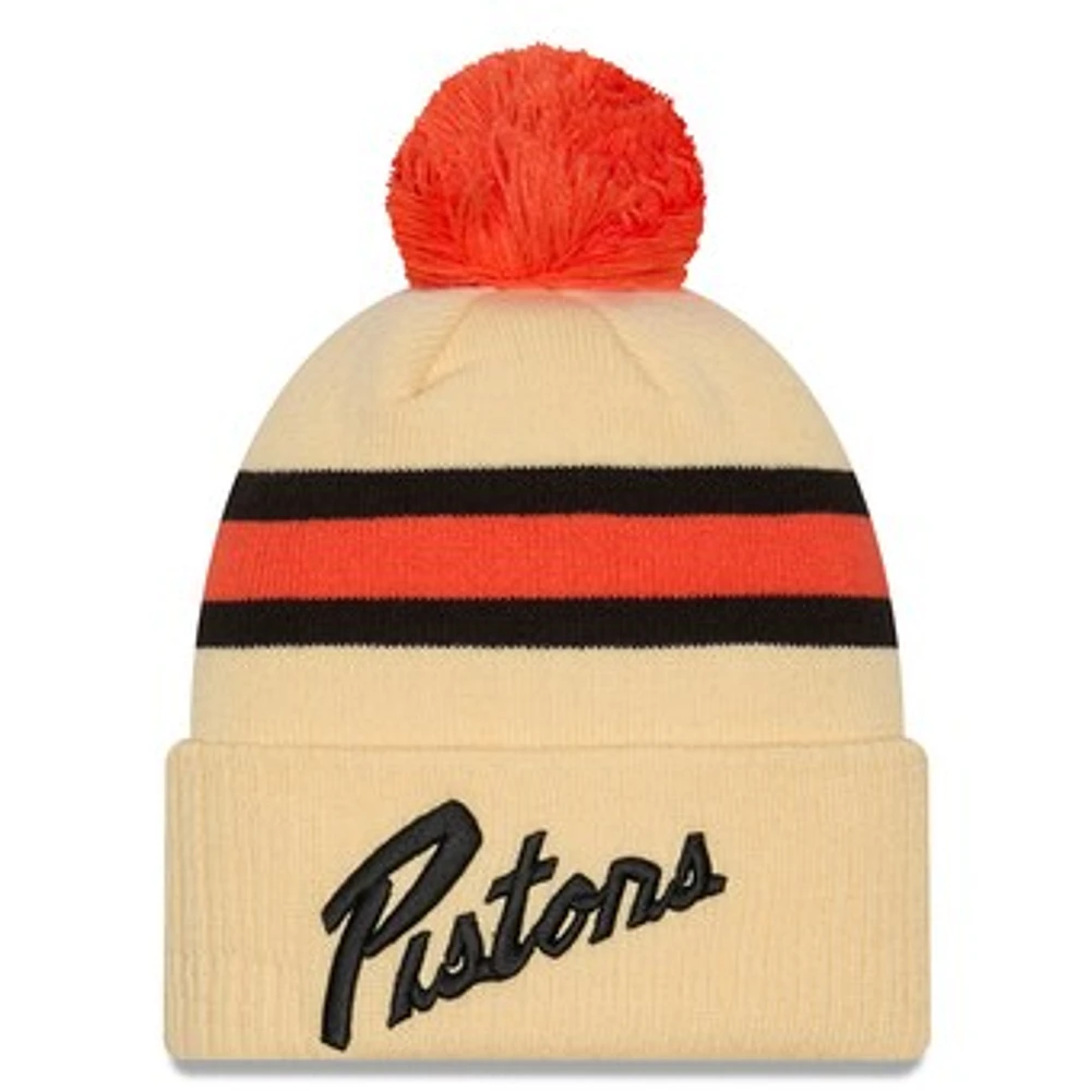 Men's New Era  Cream Detroit Pistons 2024/25 City Edition Cuffed Knit Hat with Pom