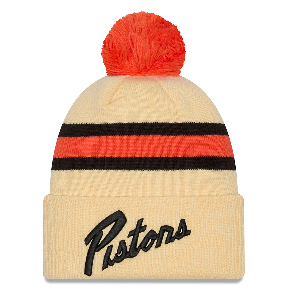 Men's New Era  Cream Detroit Pistons 2024/25 City Edition Cuffed Knit Hat with Pom