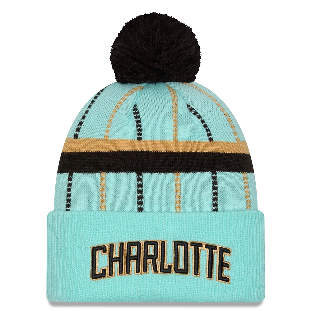 Men's New Era  Turquoise Charlotte Hornets 2024/25 City Edition Cuffed Knit Hat with Pom