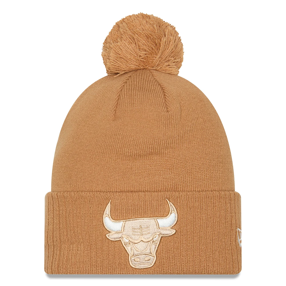 Men's New Era  Tan Chicago Bulls 2024/25 City Edition Cuffed Knit Hat with Pom