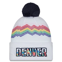 Men's New Era  White Denver Nuggets 2024/25 City Edition Cuffed Knit Hat with Pom