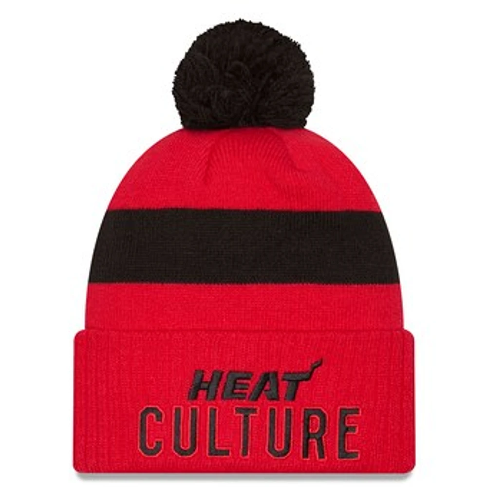 Men's New Era  Red Miami Heat 2024/25 City Edition Cuffed Knit Hat with Pom