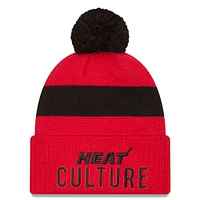 Men's New Era  Red Miami Heat 2024/25 City Edition Cuffed Knit Hat with Pom