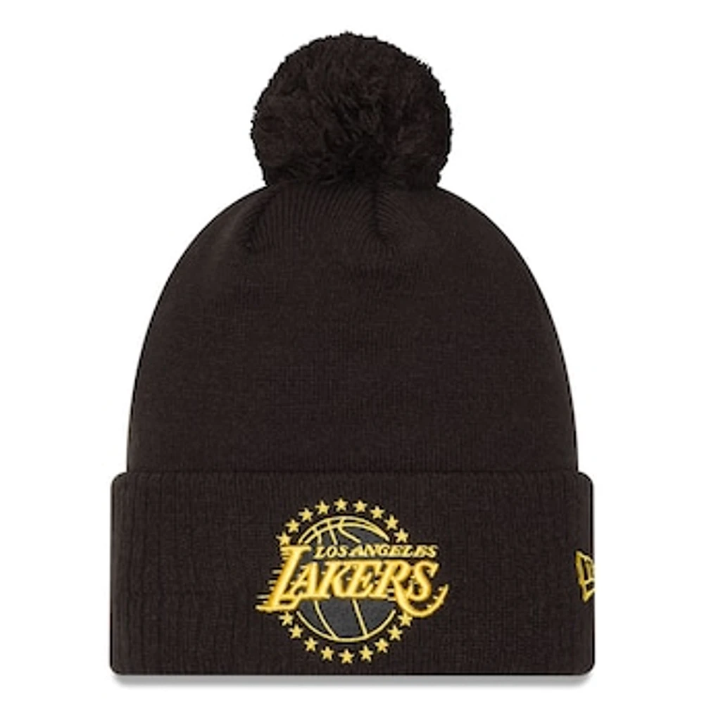 Men's New Era  Black Los Angeles Lakers 2024/25 City Edition Cuffed Knit Hat with Pom