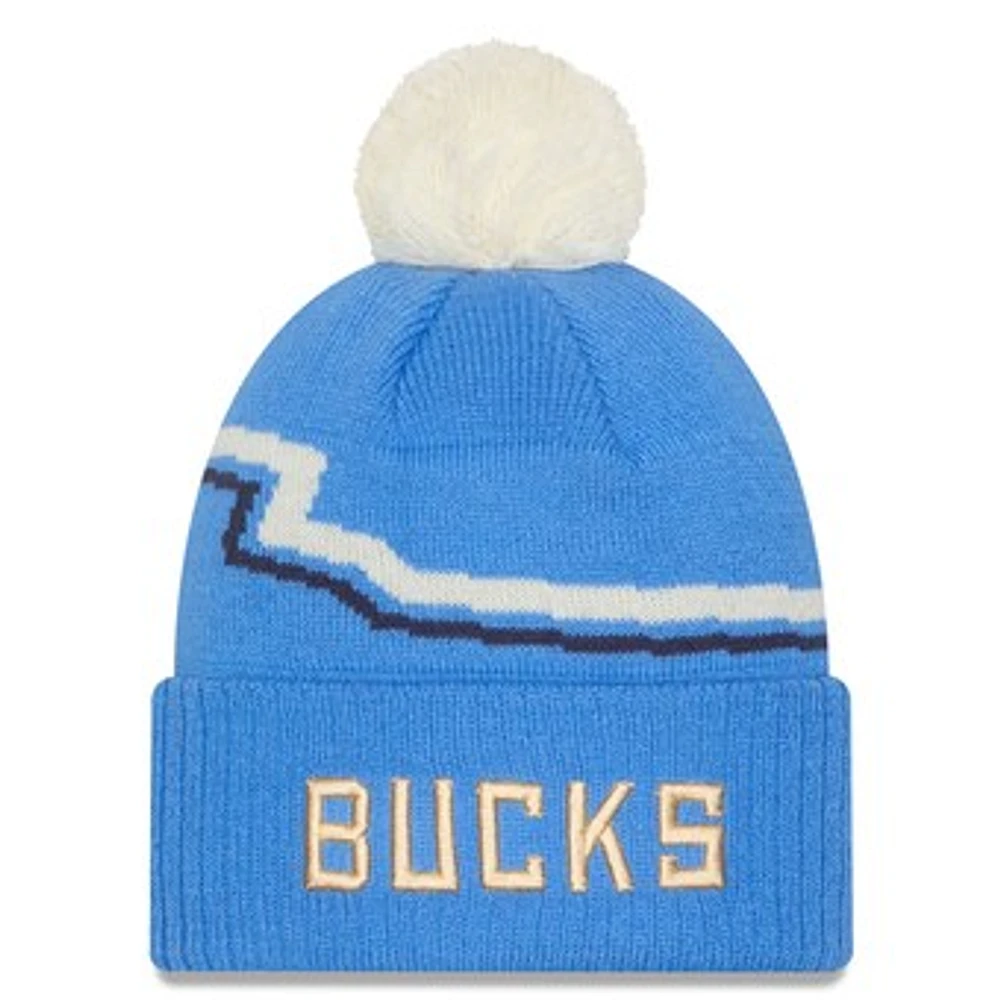 Men's New Era  Blue Milwaukee Bucks 2024/25 City Edition Cuffed Knit Hat with Pom