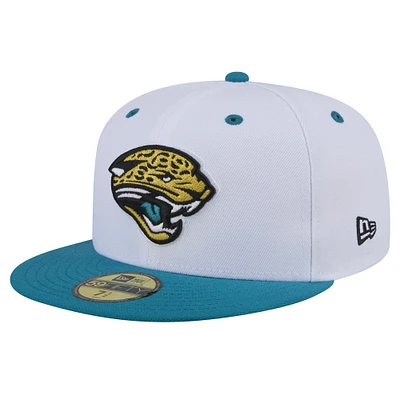 Men's New Era  White/Teal Jacksonville Jaguars Throwback Logo Flipside Two-Tone 59FIFTY Fitted Hat