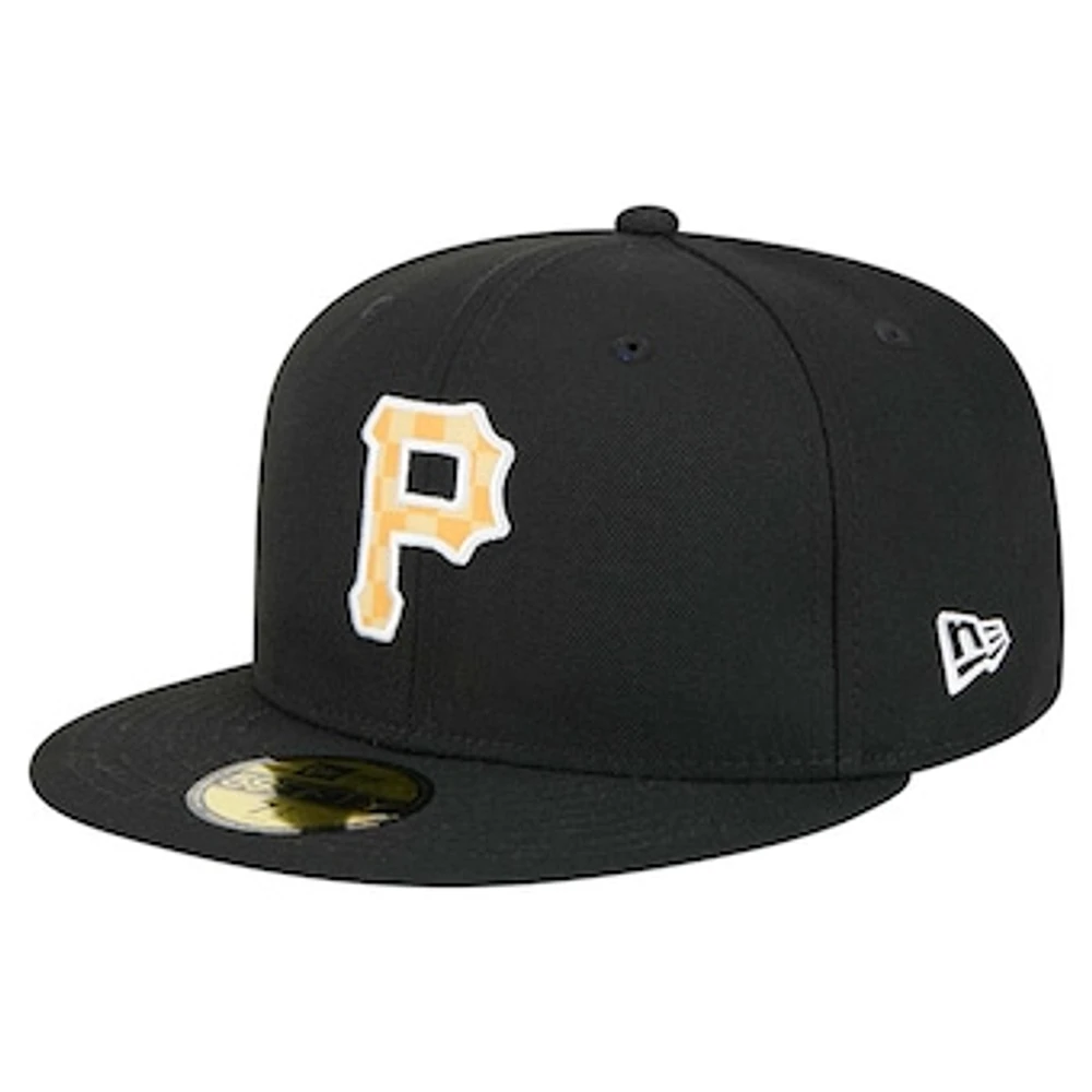 Men's New Era Black Pittsburgh Pirates Checkered Undervisor 59FIFTY Fitted Hat