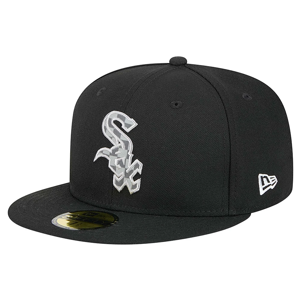 Men's New Era Black Chicago White Sox Checkered Undervisor 59FIFTY Fitted Hat