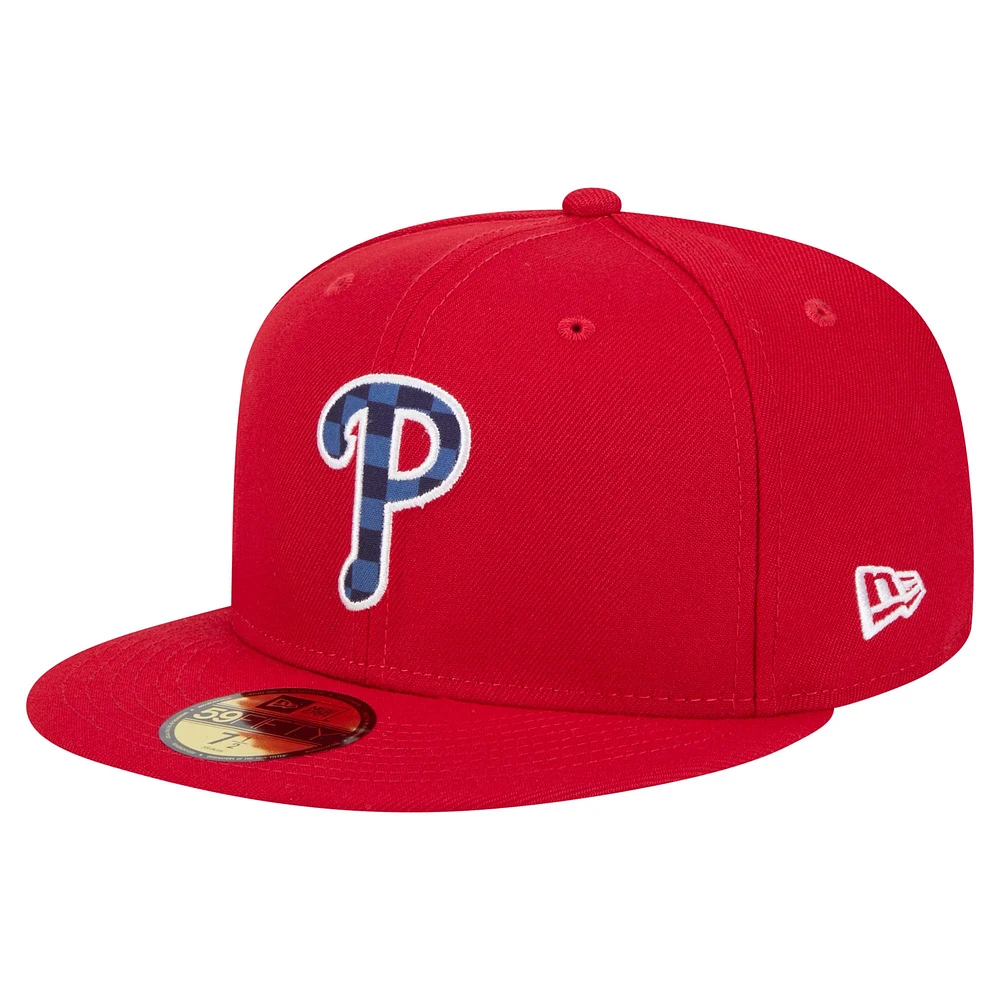 Men's New Era Red Philadelphia Phillies Checkered Undervisor 59FIFTY Fitted Hat