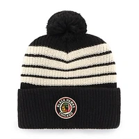 Men's '47  Black Chicago Blackhawks Old Time Hockey Barn Cuffed Knit Hat with Pom