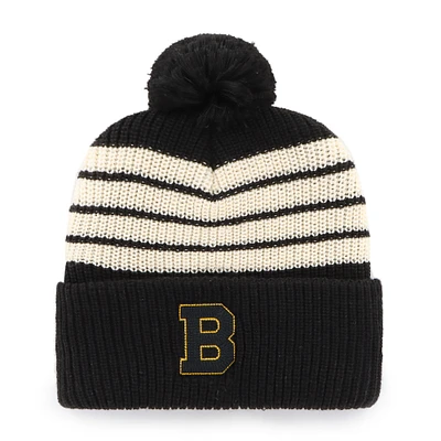 Men's '47  Black Boston Bruins Old Time Hockey Barn Cuffed Knit Hat with Pom