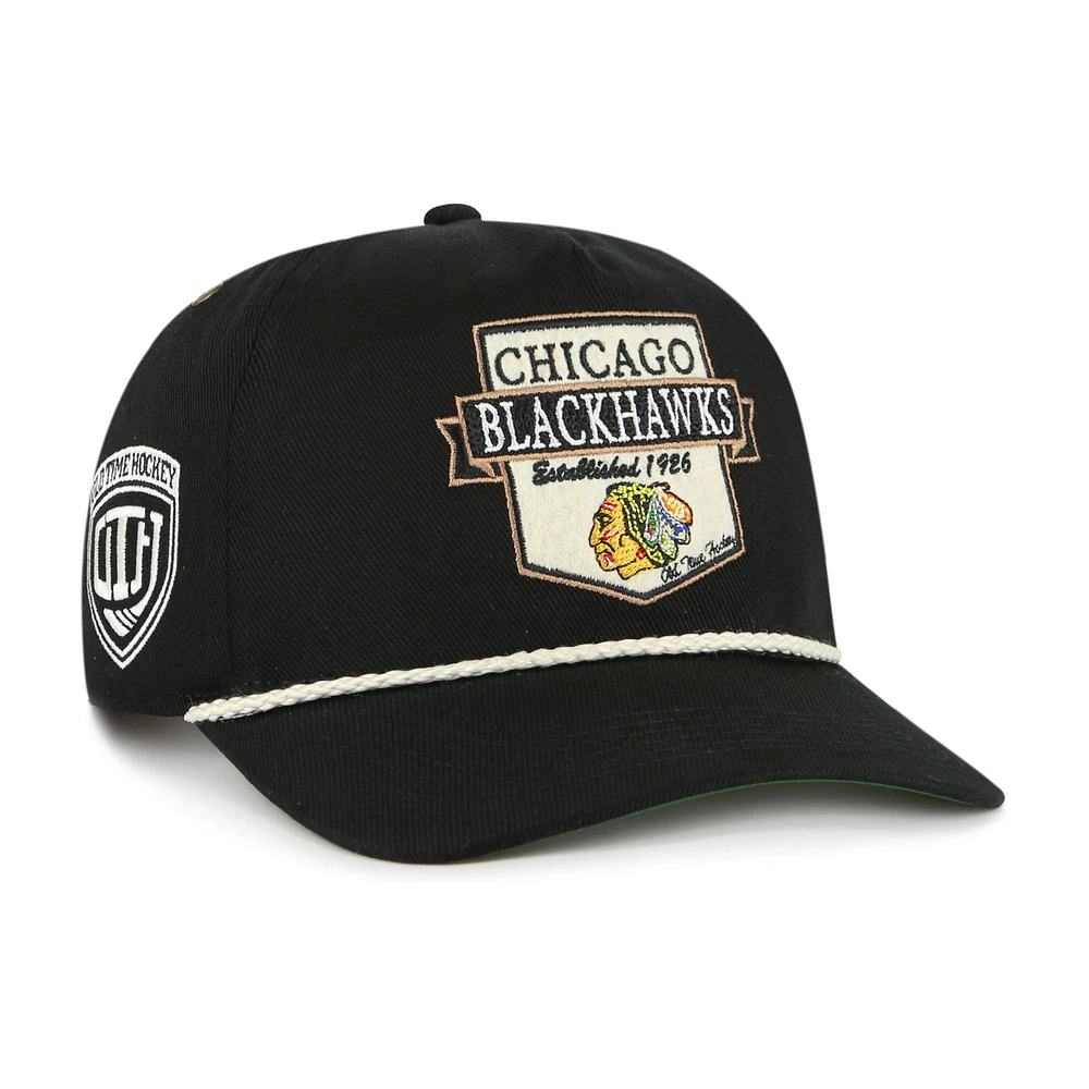 Men's '47  Black Chicago Blackhawks Old Time Hockey Rafter Sure Shot Hitch Adjustable Hat