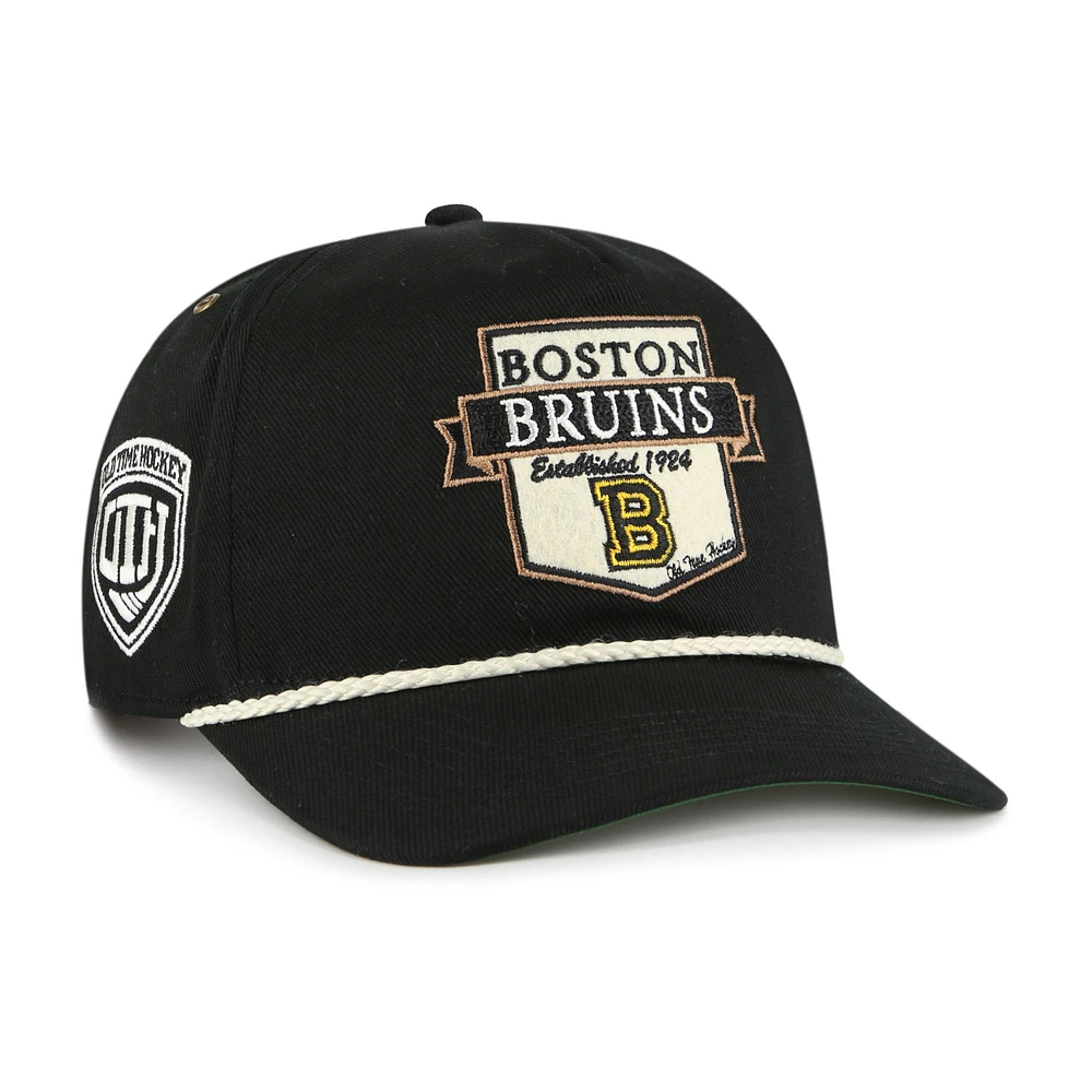 Men's '47  Black Boston Bruins Old Time Hockey Rafter Sure Shot Hitch Adjustable Hat